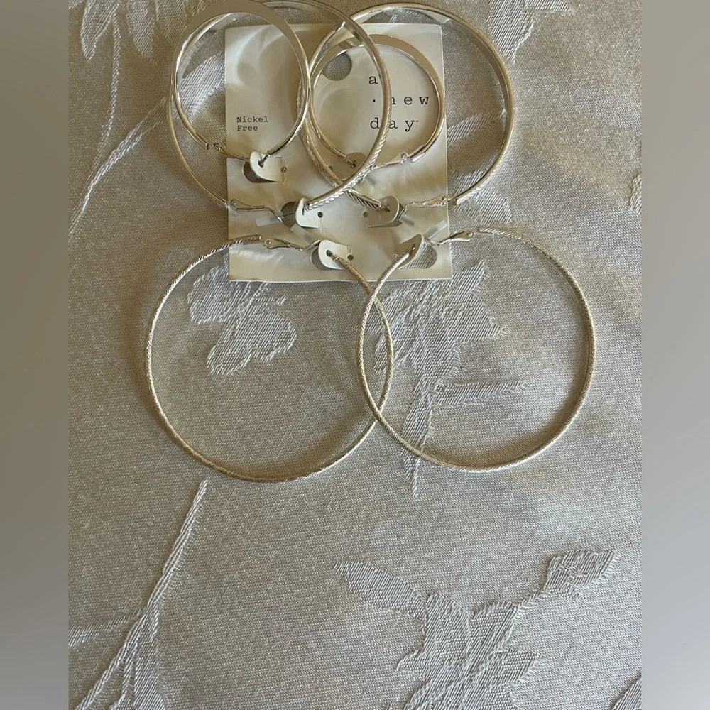 Brand New Set of 3 Nickel Free Silver Hoop Earrings